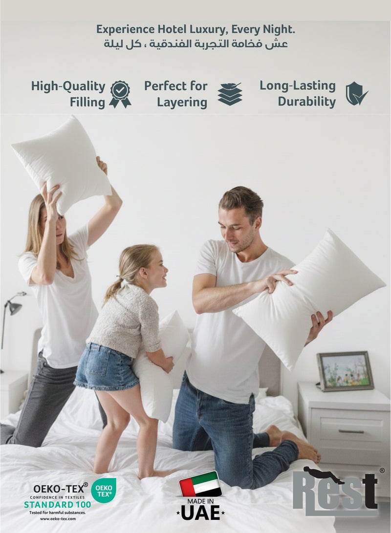 Rest وسائد رمي السرير حشوة وسادة غلاف خارجي غير منسوج حشو ألياف مجوفة 275 جرام ألياف فائقة النعومة حجم 30x30 سم ، 12x12 بوصة حشوات الوسائد ديكور منزلي أبيض (عبوة من 2) - Image 2